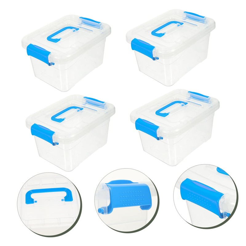 Ciieeo 4Pcs Transparent Sundries Storage Box with Lid Handheld Design