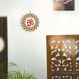 Tarini Gallery Om Wooden Design Handcrafted Sculpture Wall Hanging Decorative Showpiece for Home Office Temple Yoga Meditation Décor and Gifting (Coloured Om)