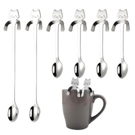HawZeerLy 6 Pcs Cat Spoon Coffee Tea Spoon Cat Dessert Spoons Mini Cat Coffee Spoon for Tea Soup Sugar Dessert Hanging Cup Spoon（4 Short Spoons + 2 Long Handle Spoon