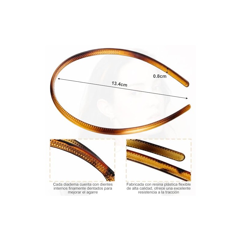 6 Pcs Diadema de Plástico Fina, Elástica y Sin Presión