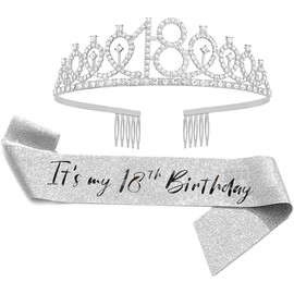 Topfunyy 18th Birthday Tiara and Sash Set - It's my 18th Birthday - Silver Sash, Crystal Crown, Birthday Gift for Girls, 18th Birthday Party Supplies