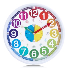 Lafocuse 12 Inch 3D Numbers Silent Colorful Kids Wall Clock Learning Clock,Telling Time Teaching Clock for Kids,Children Clocks for Bedrooms Classroom