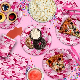 Pink Camo Birthday Party Supplies Set Plates Napkins Cups Tableware Kit for 16