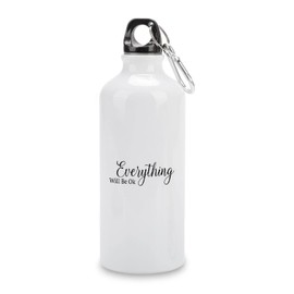 VEHFA Funny Aluminum Sports Water Bottle Everything Will Be Ok Insulated Sports Water Bottle with Carabiner Clip, 14 Oz, White