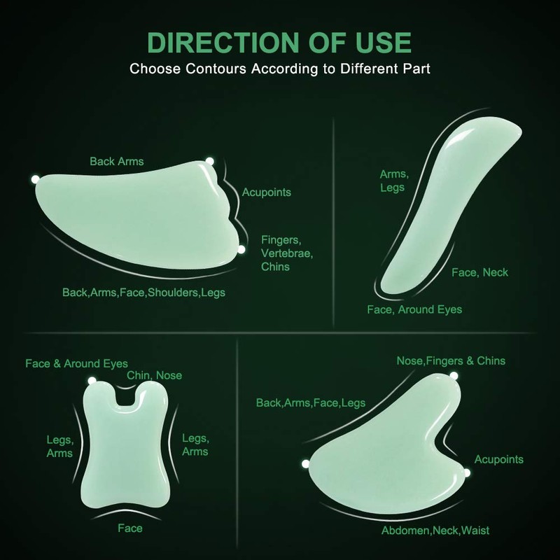 airogym Guasha Massage Tool，Natural Stone Gua Sha Board, 4PCS Guasha