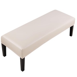 Fuloon Stretch PU Leather Dining Bench Cover - Anti-Dust Waterproof Bench Slipcover Seat Cushion Protector for Bedroom, Kitchen, Hotel, Banquet (PU Pale Beige)
