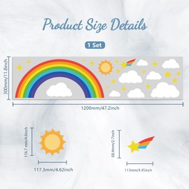 Peacoblue Window Static Cling Decal Sticker Double-Sided for Large Glass Window, 1 Sheet Rainbow and Clouds 120 x 30cm Waterproof Removable Window Decal for Home Office Classroom Decoration