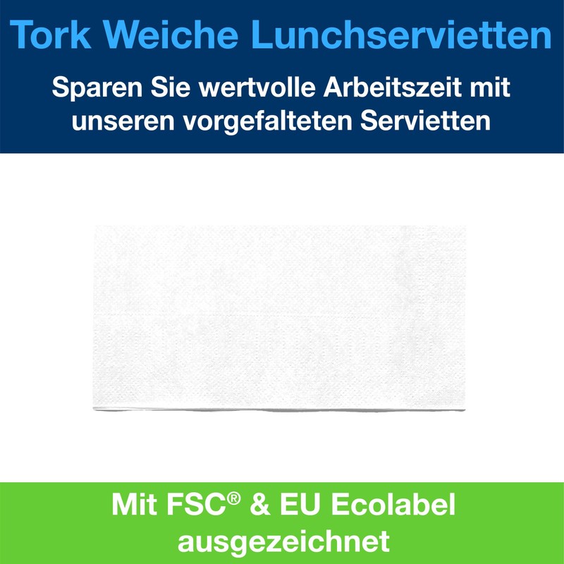 Tork Soft Lunch Napkin White, 1/8 Fold, 3-Ply, 33 cm