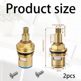 2 Pack Replacement Ceramic Tap Cartridge 1/4 Turn 20 Spline Tap Glands Seals Repair Kit Tap Valve for Shower Bathroom Taps with Washer Solid Brass Ceramic