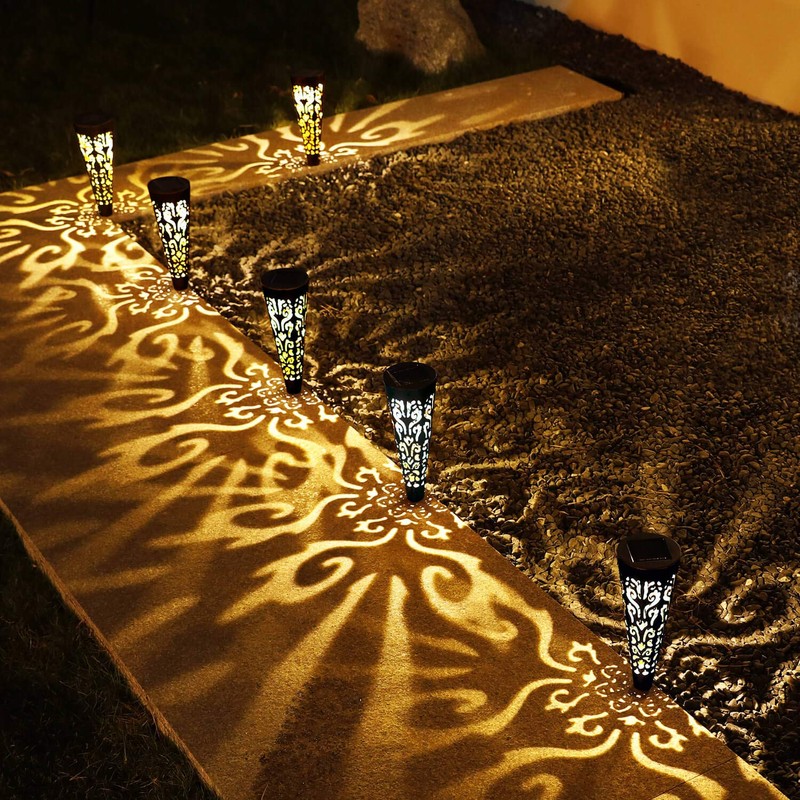 6Pcs Solar Lights Outdoor Decorative Conical Garden Stakes for Patio,