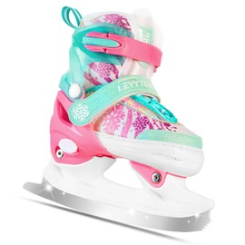 LEVYTEMP Adjustable Snowflake Ice Skates for Kids Boys Girls, Comfort Lining Ice Skating Shoes Every Winter Adventure for Beginner - Sizes Large Ages 8-12,Green & Pink
