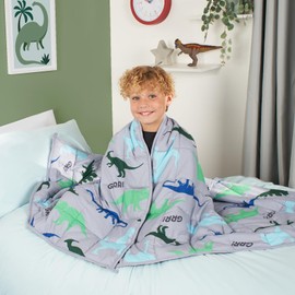 OHS Teddy Fleece Weighted Blanket for Children 3kg Dino Grey, Kids Weighted Blanket Double Calming Stress Relief Anti Anxiety Blanket for Kids Gift for Boys Girls