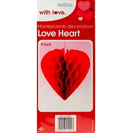Set Of 6 Red Love Heart Honeycomb Valentines Day Hanging Decorations