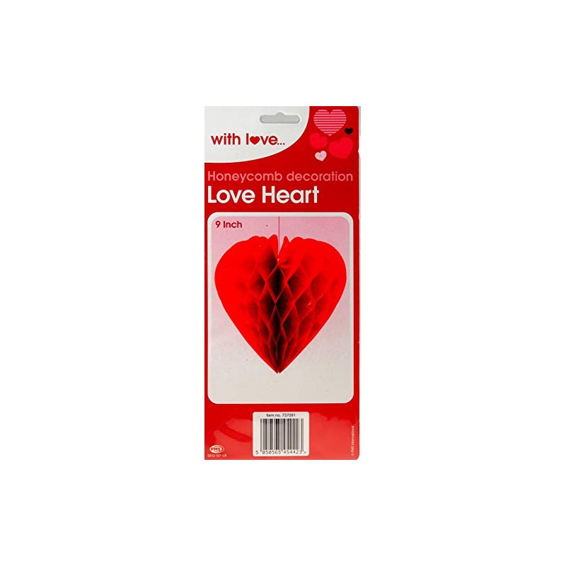 Set Of 6 Red Love Heart Honeycomb Valentines Day Hanging
