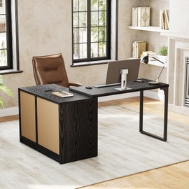 LITTLE TREE 70-Inch L Shaped Computer Desk with Drawers, Corner Desk with Reversible Storage, Movable Cabinet for Home Office Gaming, Small Spaces, Interchangeable Left and Right, Black