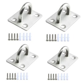 EINEY Eye Plate Wall Ceiling Hook Stainless Steel Rectangle Plate Stainless Steel Copper Corrosion Resistant High Strength Fastening Fixing Hardware 1.8 x 1.4 inches (46 x 36 mm) Set of 4