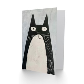 Artery8 Greeting Card Cute Black White Tuxedo Cat Lover Pet Painting Blank For Him Or Her Art Birthday Card