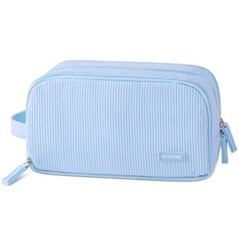 Nuozme 3 Compartment Pencil Case, Extra Large Capacity School Supplies Pencil bag with Easy Handle, Soft Corduroy Pencil Pouch, Aesthetic Supply Pen Case Bag Organizer For Teen Girls College (Blue)