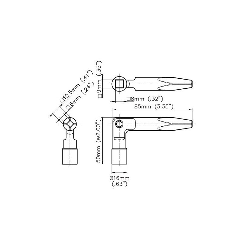 1004-52 EMKA Railway Key Sqaure 8-9mm, Square Male 6-10.5mm
