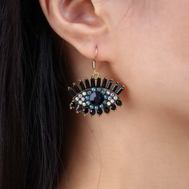 Aneneiceera Vintage Crystal Evil Eye Earrings Gold Sapphire Eye Earrings CZ Eye Earrings Rhinestone Eyelashes Earrings Jewellery for Women and Girls, Zinc