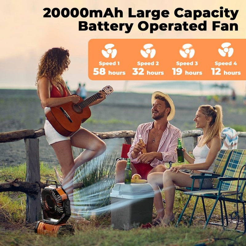 VOSFEEL Camping Fan - 20000mAh Battery Powered Fan Rechargeable with