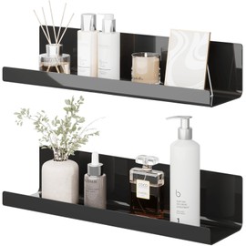 LOFTPLUS Wall Shelf, No Drilling, Floating Shelf, Set of 2, Black Acrylic Wall Shelf for Books and Photos, Home Decoration, Wall Shelf for Kitchen, Bathroom, Office, Living Room (32 x 10 x 8 cm)