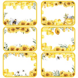 Whaline 180Pcs Sunflower Bee Back to School Name Tags Stickers Summer Bee Name Tag Labels Watercolor Flowers Bumble Bee Honeycomb Blank Adhesive Tag Stickers for Teacher Student Party Decor, 6 Design