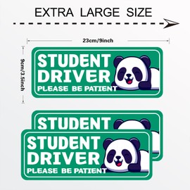 Student Driver Please Be Patient Car Magnet, Green Panda Series Cute Picture, Patient with Reflective Magnetic Bumper Sticker Set Detachable, Novice Safety Signs.Set of 3