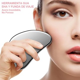 Kit de 4 Piezas Gua Sha Facial, Herramienta de Masaje de Acero Inoxidable Guasha, Lifting y Contorno Facial, Relajación Muscular y Belleza, con Bolsa 