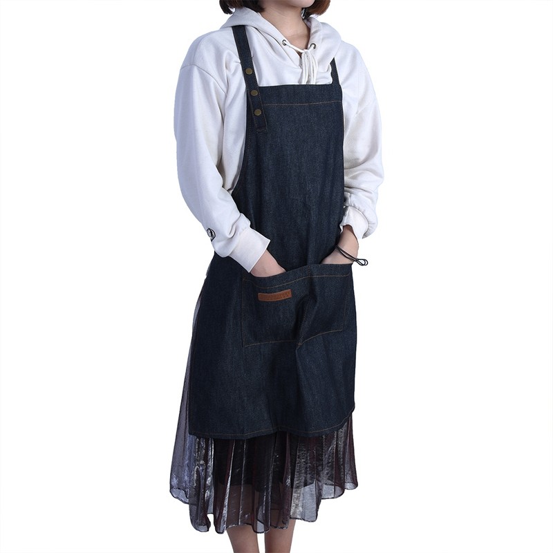 Denim Apron Baker Kitchen Restaurant Coffee Work Uniform with Front