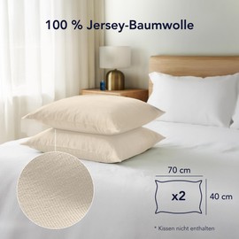 Dreamzie Pillowcases, 40 x 70 cm (Set of 2), 100% Jersey Cotton, 150 g/m², Beige, Resistant and Hypoallergenic
