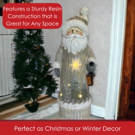 Gift Essentials Santa Claus Door Greeter with Lantern, Resin LED Lighted Statue with On/Off Switch for Christmas Decor, Indoor, Requires 3 AA Batteries (Not Included)