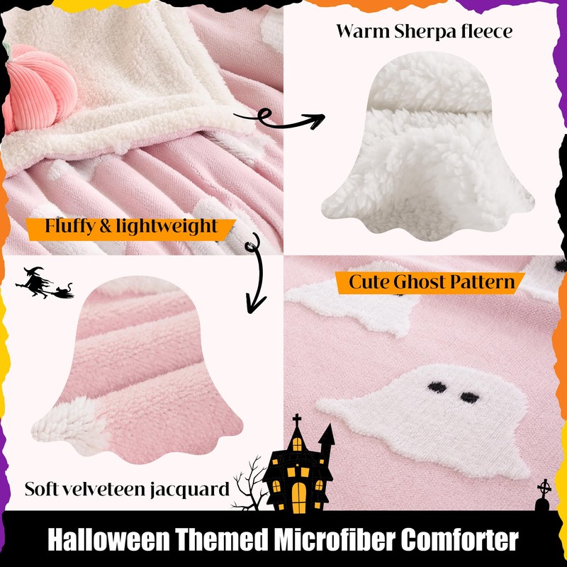 Smoofy Throw Blanket Halloween Blanket with White Ghost Pink Throw