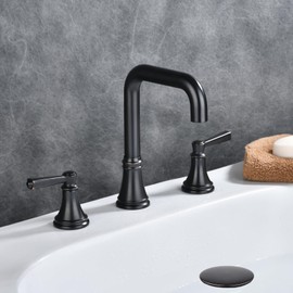 Double Handle Bathroom Faucet Three Hole Bathroom Sink Faucet Matte Black Faucet Dresser Faucet with Metal Type Pop-Up Drain and Water Supply Pipe