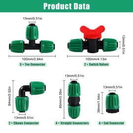 VooGenzek 45 PCS Drip Irrigation Fittings Kit for 16mm Tubing, Drip Irrigation Barbed Connectors for Garden, Lawn, with Switch Valve, Tees, Elbow, Straight, End Closure and End Plug, Green