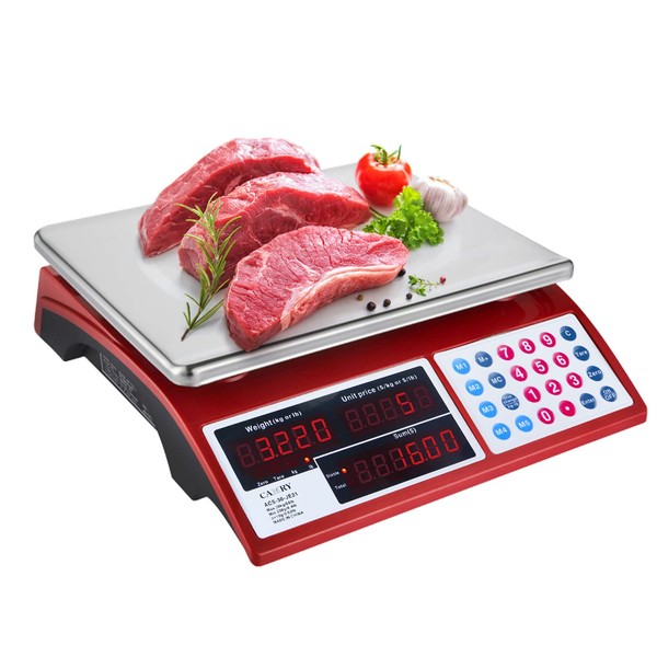 CAMRY Digital Price Computing Scale Commercial 66lb / 30kg Fruit Meat Produce Scale, Dual Bright LED Display Stainless Steel Platform Rechargeable Battery Included, for Deli Farmers Markets Restaurant