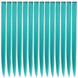 FAIRY COLOR Colored Hair Extensions, Multi-colors Party Highlights Clip in Heat-Resistant Synthetic Hair Extensions 21 inch (Teal)