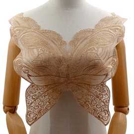 Butterfly Embroidery Neckline Lace Collar Lace Collar Embroidery Lace Trim Crochet Lace Patch for Sewing Wedding Dress Appliqué Collar Decoration DIY Clothing Accessories – Gold Coffee