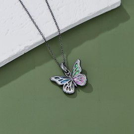 LONAGO Butterfly Necklace for Women Black Plated 925 Sterling Silver Butterfly with Abalone Shell Pendant Necklace Dainty Jewelry Gifts for Girlfriend Mother