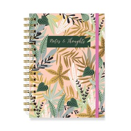 Designer Greetings, Designer Papers Flex Cover Journal with Elastic Band, "Notes & Thoughts" Gold-Foiled Greenery Design - 320 Pages (6” x 8.25”) - Perfect for Work, School, Creative Writing, Personal