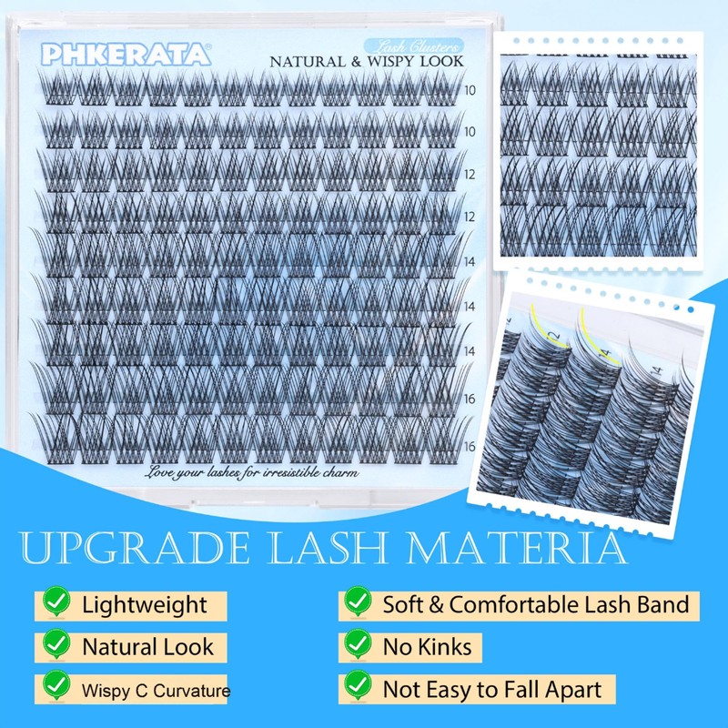 PHKERATA Wispy Lash Clusters Natural Eyelash Clusters 108 pcs Cluster