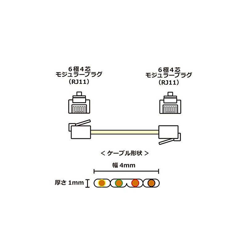TARO'S CMJ-F10WH Modular Cable 10m Telephone/Telephone Cord Flat 6 Poles