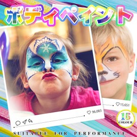 mefeny Face Paint, Set of 15 Colors, Halloween Body Paint, White Paint, Maternity Paint, Face Paint, Safe, Non-Toxic, Easy to Clean, Quick Drying, Makeup, 2 Brushes, 4 Stencils, Cosplay, Christmas, Costume