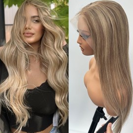 Valiilo Human Hair Wig Ombre Lace Front Wig Human Hair Thick 180% Density 13x6 Lace Frontal Wig Real Human Hair Pre Plucked Ash Brown to Ash Blonde Highlight Glueless Wig 18 Inch