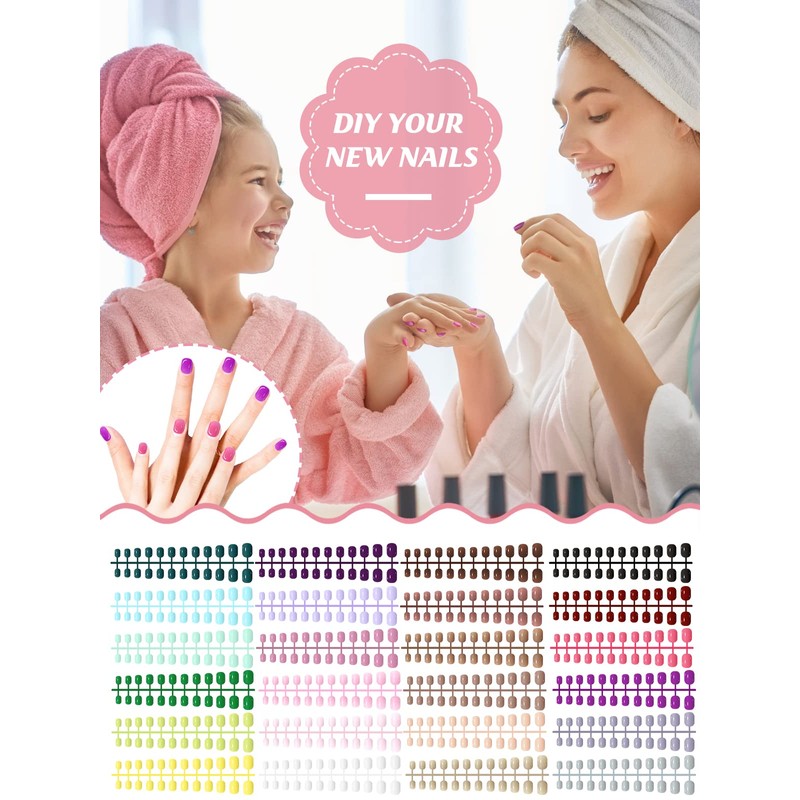 576 Pieces Artificial Nails, EBANKU Children's Square Short Fingernails, Round