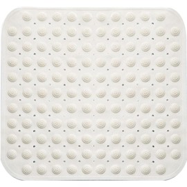 Shower Mat, 48 x 48 cm, Non-Slip Square Shower Mat, Non-Slip Bath Mat, Hangers and Drainage Holes (White)