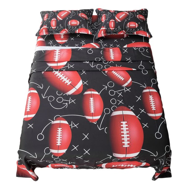 ADASMILE A & S Kids Sports Bedding Set Full Size American Football Sheets for Boys Football Bed Sheets Sports Theme Bed Sheet Set for Kids Rugby Bedding Set Football Fitted Sheet Bedroom Decor