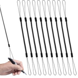 10PCS Pen Leash, Elastic Tether Lanyard Retractable Spring Coil Strap Stylus Lanyard Cord Stretchy Lanyard with Anti-Lose Rings for Clipboard Drawing Pen to Tablet Touchscreen(Black)