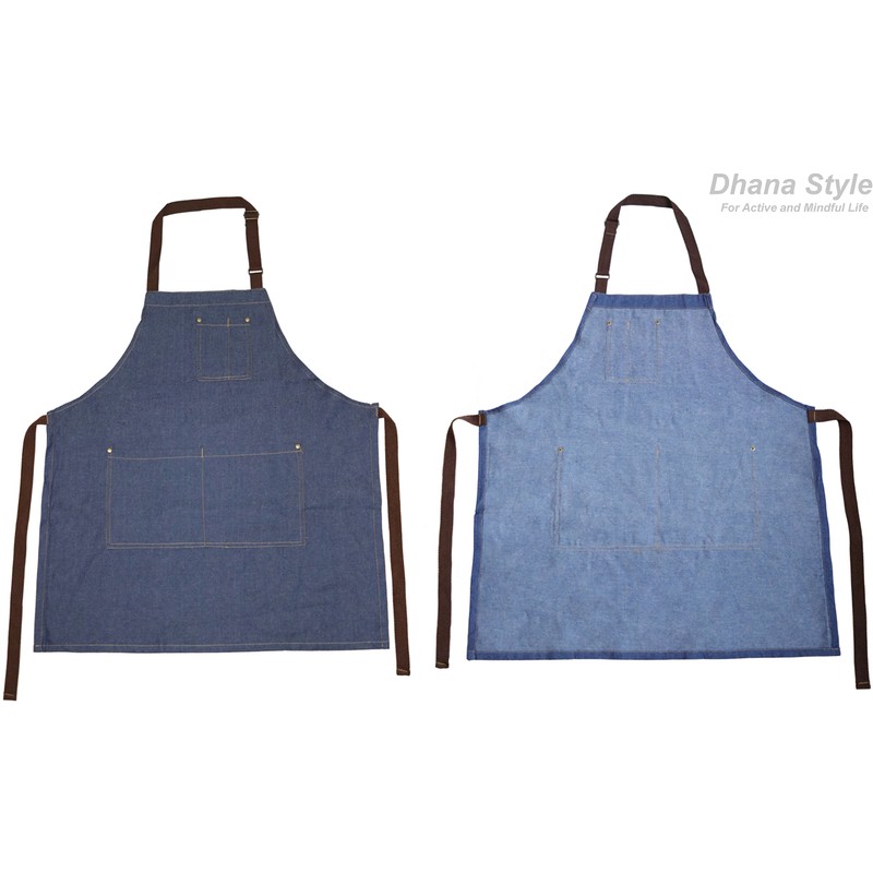 Denim Apron, Simple Design, Multiple Pockets, Thin, Work Apron, Neck