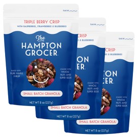 The Hampton Grocer Triple Berry Crisp Granola, 3 pack - Gluten-Free, Organic Oats, Almonds, Cashews & Pecans, Sweetened with Maple Syrup - Crunchy, Small-Batch, 8oz